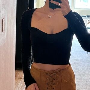 H&M Black Long Sleeve Crop Top